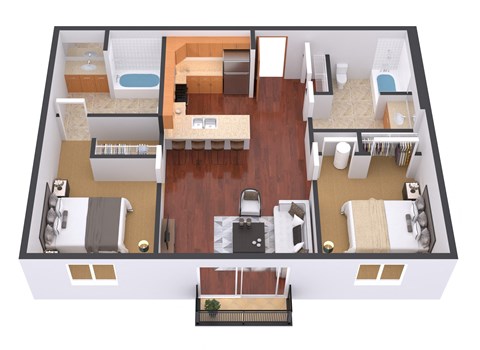 2 Bedroom 2 Bath Floor Plan at Urban Crossing Apartments, Fargo